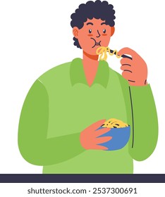 People Eating Character Isolated on White Background. Flat Vector Illustration.