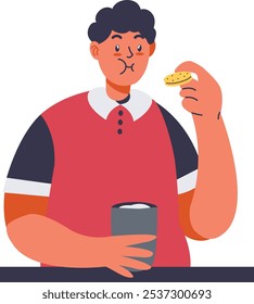 People Eating Character Isolated on White Background. Flat Vector Illustration.