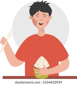 People Eating Delicious Food Illustration with Cute Cartoon Design. Isolated Vector Character