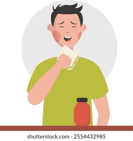 People Eating Delicious Food Illustration with Cute Cartoon Design. Isolated Vector Character