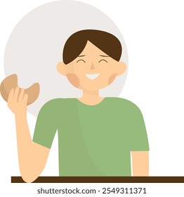 People Eating Food Cartoon Illustration. Isolated Flat Vector Character