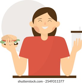 People Eating Food Cartoon Illustration. Isolated Flat Vector Character