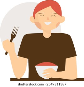 People Eating Food Cartoon Illustration. Isolated Flat Vector Character