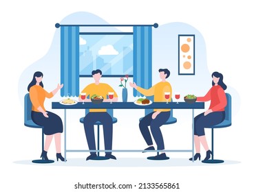 People Eating Food at Each Meal with Health Benefits, Balanced Diet, Vegan,  Nutritional and the Food Should be Eaten Every Day in Flat Background Illustration