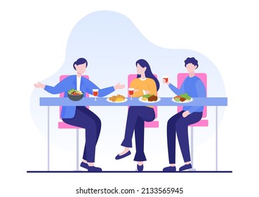 People Eating Food at Each Meal with Health Benefits, Balanced Diet, Vegan,  Nutritional and the Food Should be Eaten Every Day in Flat Background Illustration