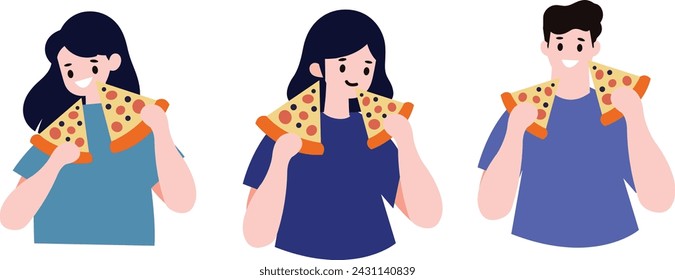 people eating food flat style isolated on background
