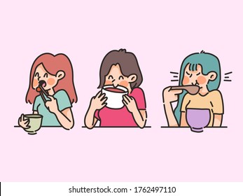  people eating food soup happy healthy food cute cartoon illustration collection