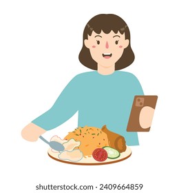 people eating fried rice and chicken concept illustration