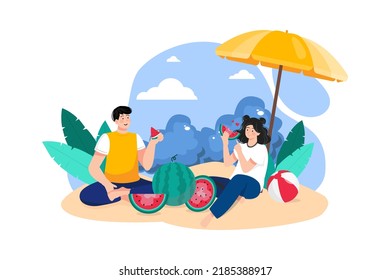 People eating melon Illustration concept on white background