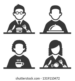 People Eating Tasting Food Pictogram Icon Set. Vector