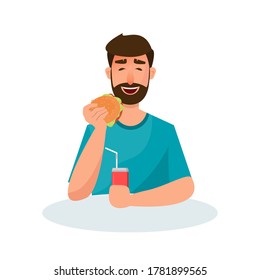 people eating unhealthy food and fast food in different character. Vector illustration in a flat style cartoon