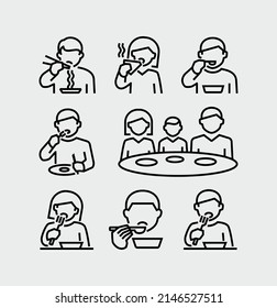 People Eating Vector Line Icons