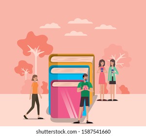 People and ebooks design, Elearning download reading electronic library technology digital and education theme Vector illustration