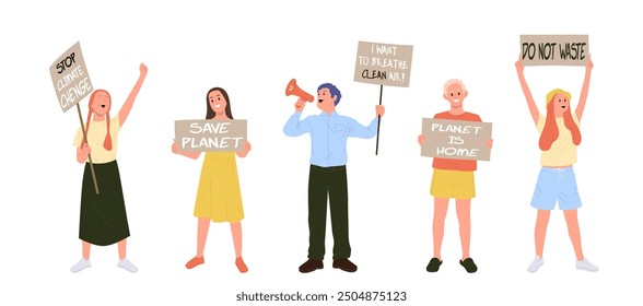 Personas Guardar Eco activistas sostienen carteles con la frase motivacional que alienta la naturaleza