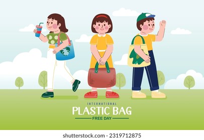 People With Eco Bag And Reusable Tumbler On Clean Air Pollution Background, Vector, Illustration