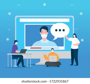 people in education online with computer vector illustration design