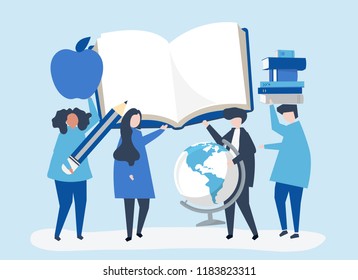 People with education related icons