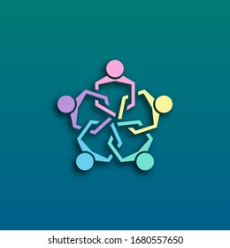 People embrace each other or work together.