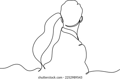 People embracing in continuous line art drawing style. One person giving the shoulder to another. Support and backing. Minimalist black linear sketch isolated on white background. Vector illustration