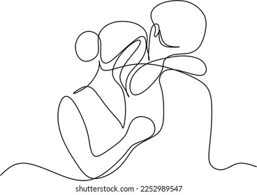 People embracing in continuous line art drawing style. One person giving the shoulder to another. Support and backing. Minimalist black linear sketch isolated on white background. Vector illustration