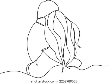 Menschen, die sich in einem fortlaufenden Kunstzeichnung-Stil umsehen. Eine Person, die die Schulter einer anderen gibt. Unterstützung und Unterstützung. Minimalistische schwarze lineare Skizze einzeln auf weißem Hintergrund. Vektorgrafik