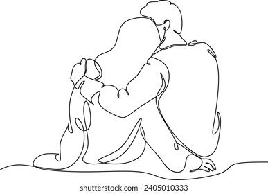 People embracing in continuous line art drawing style. One person giving the shoulder to another. Support and backing. Minimalist black linear sketch isolated on white background. Vector illustration 
