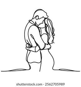 People embracing in continuous line art drawing style. One person giving the shoulder to another. Support and backing. Minimalist black linear sketch isolated on white background. Vector illustration