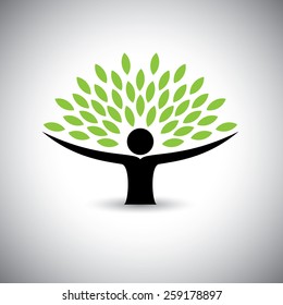 people embracing tree or nature - eco lifestyle concept vector. This graphic also represents harmony, nature conservation, sustainable development, natural balance, development, healthy growth