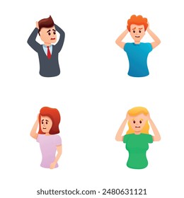 People emotion icons set cartoon vector. People with emotion of confusion. Body language concept