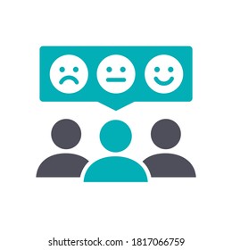 Gente con emociones en un ícono de color burbuja de chat. Satisfacción del cliente, clientes felices, símbolo de retroalimentación positiva