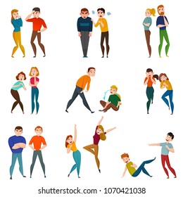 People and emotions icons set with positive and negative feelings symbols flat isolated vector illustration