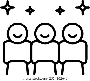 People with Enchanted Meeting Chairs and Smiling Faces concept as A group of people sitting on enchanted meeting chairs with smiling faces set against a dreamy background offering