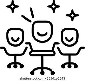 People with Enchanted Office Chairs and Smiling Faces concept as A group of people on enchanted office chairs with smiling faces set against a whimsical background offering ample s