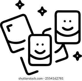 People with Enchanted Office Gadgets and Smiling Faces concept as A group of people using enchanted office gadgets with smiling faces set against a whimsical background offering am