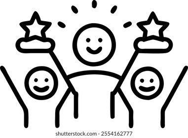 People with Enchanted Performance Metrics and Beaming Faces concept as A group of people holding enchanted performance metrics with beaming faces set against a whimsical background