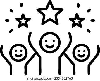 People with Enchanted Performance Reviews and Beaming Faces concept as A group of people holding enchanted performance reviews with beaming faces set against a dreamy background of