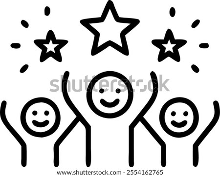 People with Enchanted Performance Reviews and Beaming Faces concept as A group of people holding enchanted performance reviews with beaming faces set against a dreamy background of