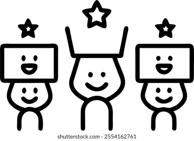 People with Enchanted Review Charts and Beaming Faces concept as A group of people holding enchanted review charts with beaming faces set against a dreamy background offering ample