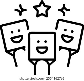 People with Enchanted Review Forms and Beaming Faces concept as A group of people holding enchanted review forms with beaming faces set against a fantastical background offering am