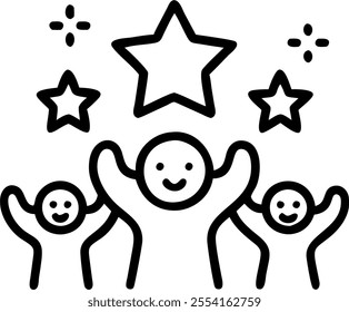 People with Enchanted Stars and Smiling Faces concept as A group of people holding enchanted stars with smiling faces set against a whimsical background offering ample space for te