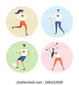 people are engaged in cardio exercises vector set on a white background