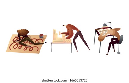 People Engaged in Creative Process and Art Vector Set