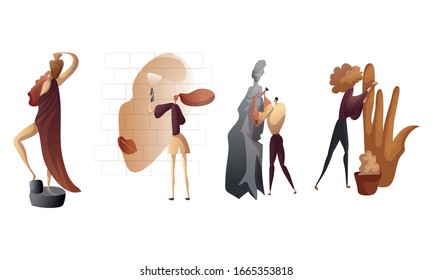 People Engaged in Creative Process and Art Vector Set