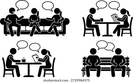 Pessoas engajadas em conversas e atividades