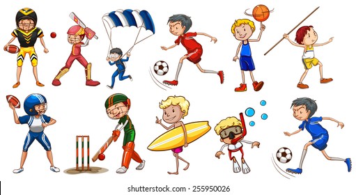 People engaging in different activities on a white background