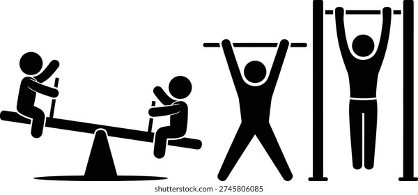 People engaging in various physical activities and exercises in a park setting.