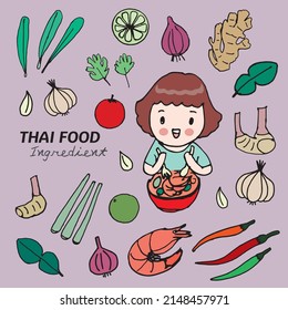 People enjoy eating Thai food and there is an illustration of Thai food ingredients.
