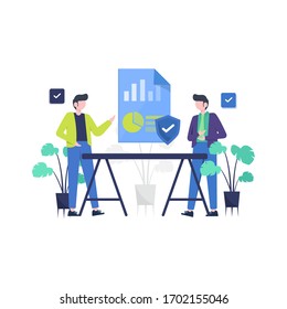 people enjoy important data and file security services on computers and websites vector illustration, suitable for landing page, ui, website, mobile app, editorial, poster, flyer, article, and banner