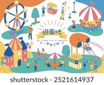 people enjoying in the amusement park
Japanese kanji character"uenti""theme park"