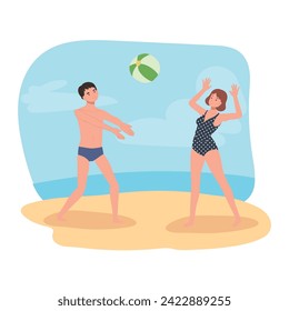 People Enjoying Beachball Game. People Playing beachball on the Beach.